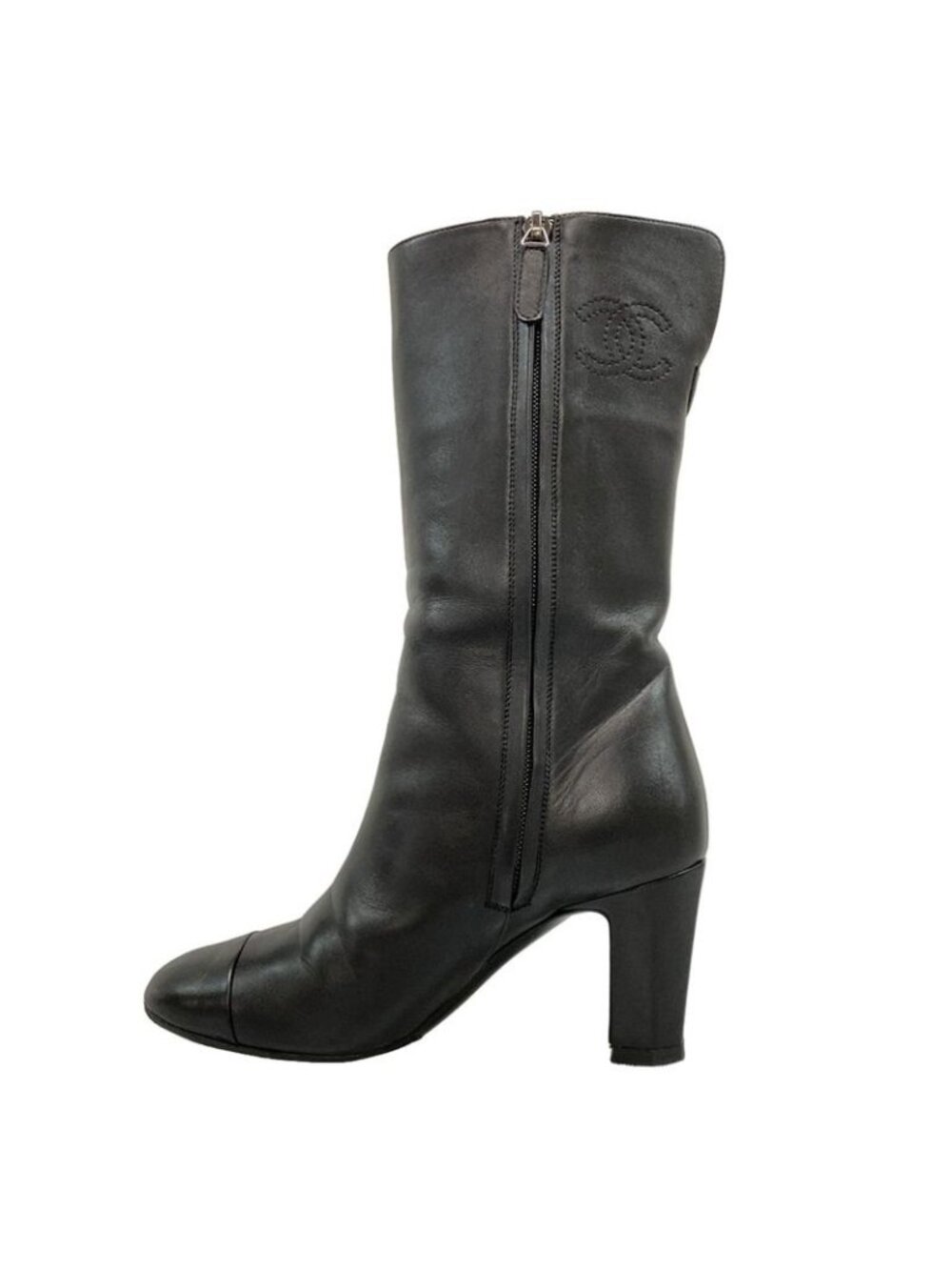 Chanel Boots 36c Black Mid Length Outsole Replacement CC Logo Lambskin - Picture 3 of 13